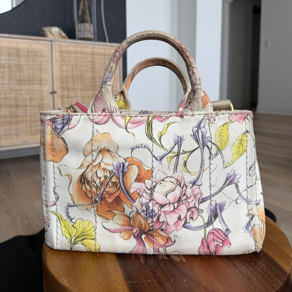 Authentic Rare Prada James Jean fairy 2-way floral canvas shoulder tote - Picture 2 of 11